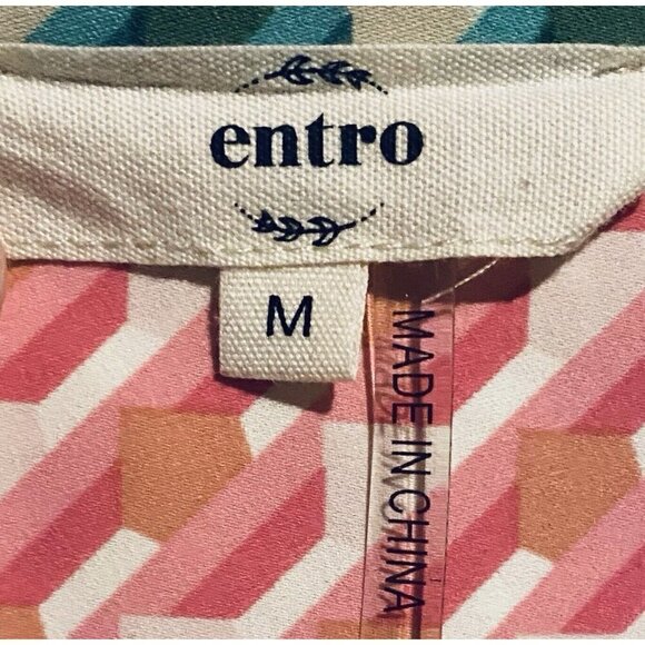 Entro Top Womens Medium Retro Boho Print Button Up Hi Low Hem Boxy Oversized - Picture 5 of 8